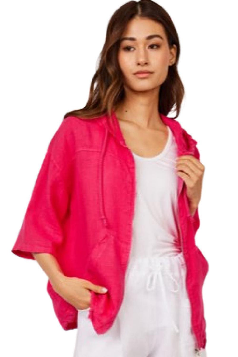 Pistache Hooded Linen Jacket with Zipper N3570 Fuschia