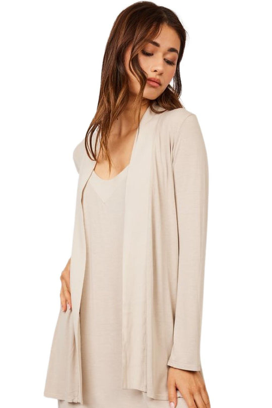 Pistache Viscose Cardigan with Crepe Trim, Flax (M1492A)