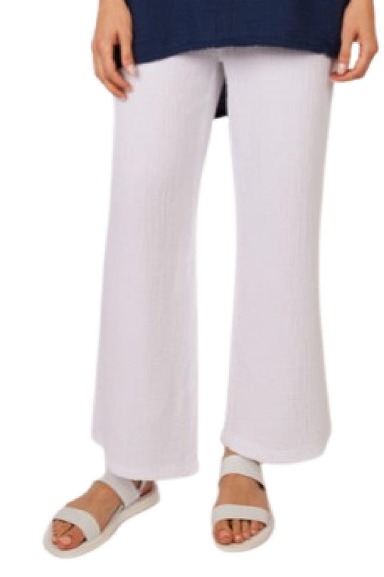 Pistache Waffled Cotton Pant, White (D22503)