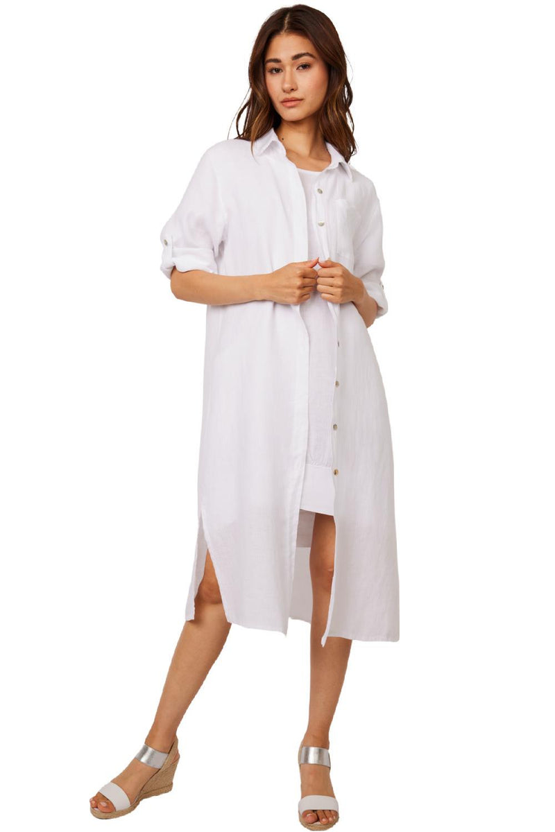 Pistache Maxi Linen Blouse Dress N2898 White