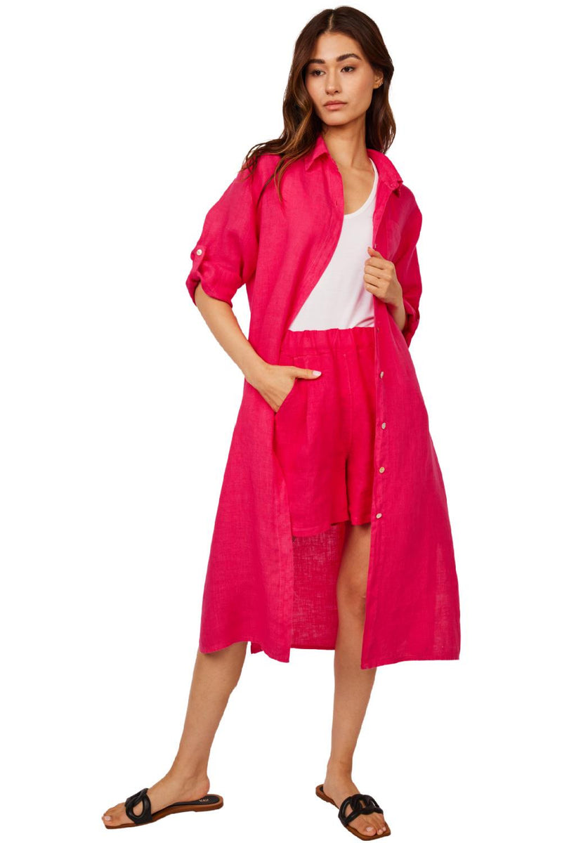 Pistache Maxi Linen Blouse Dress N2898 Fuschia