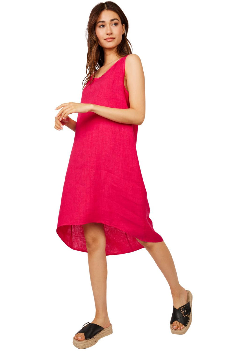 Pistache Sleeveless Linen Dress R0230 Fuchsia