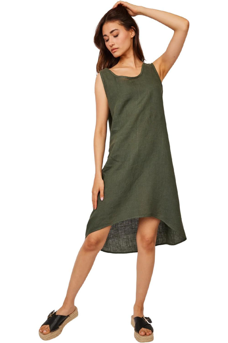 Pistache Sleeveless Linen Dress R0230 Safari