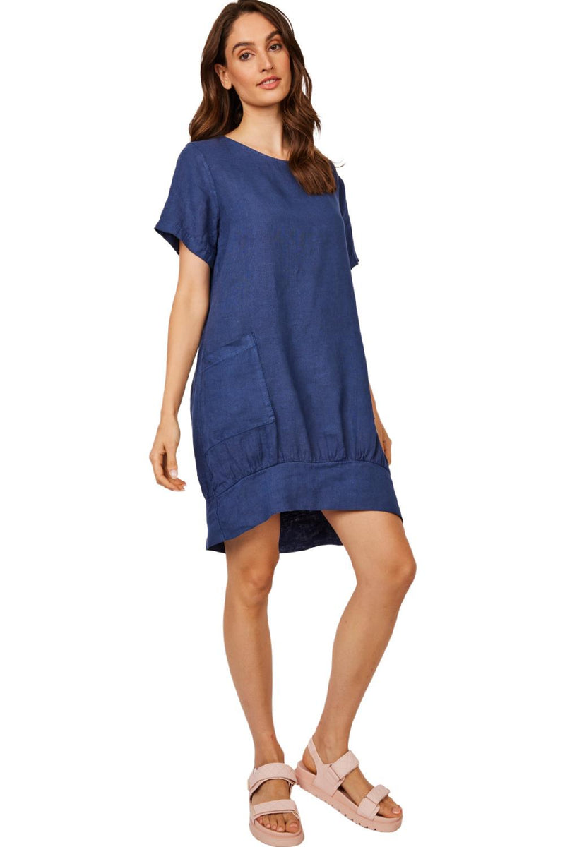 Pistache Linen Bubble Dress with Pockets D220661 Dark Denim