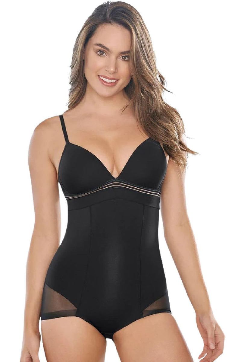 Leonisa Sheer Stripe Detail Sculpting Mid-Thigh Bodysuit Shaper