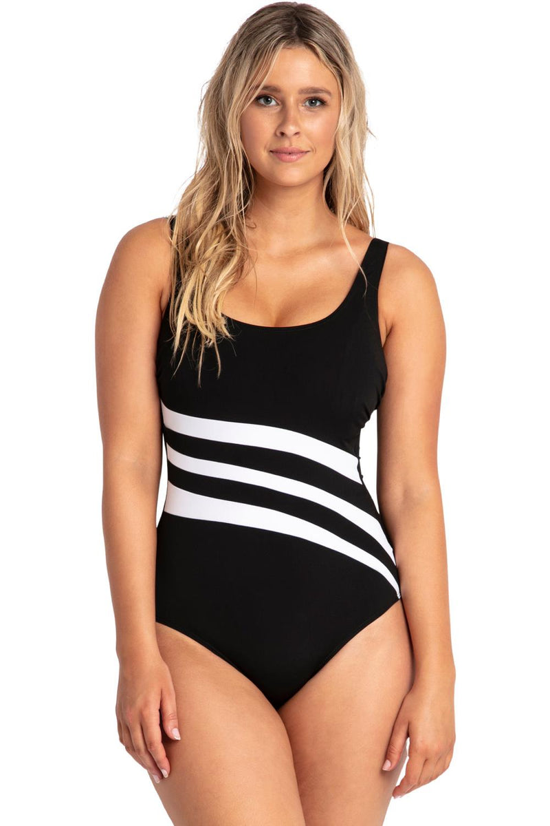 Finz Wave Splice Chlorine Resistant Swim Suit, Black, FZPO60811DDE