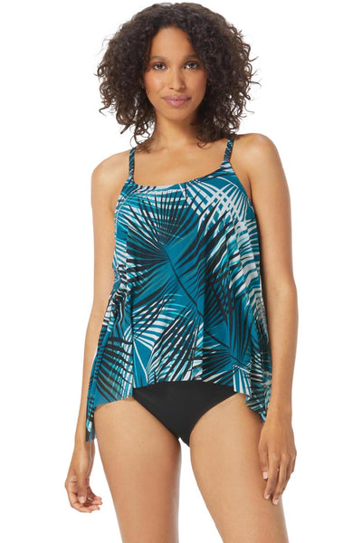 Coco Reef Endless Summer Palm Current Bra Sized Mesh Layer Tankini, Teal Cove (U84035)