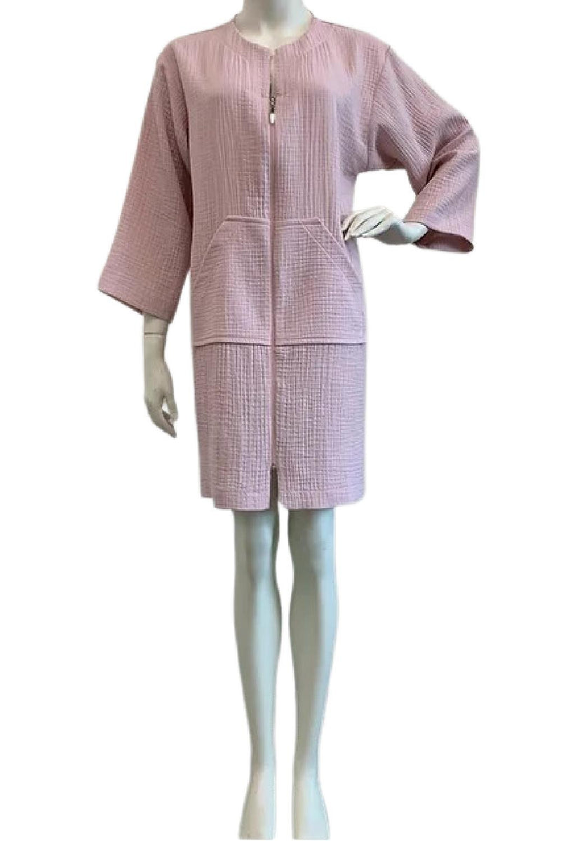 Diamond Tea Crinkle 100% Cotton-Short Zip Robe 23430 Shell