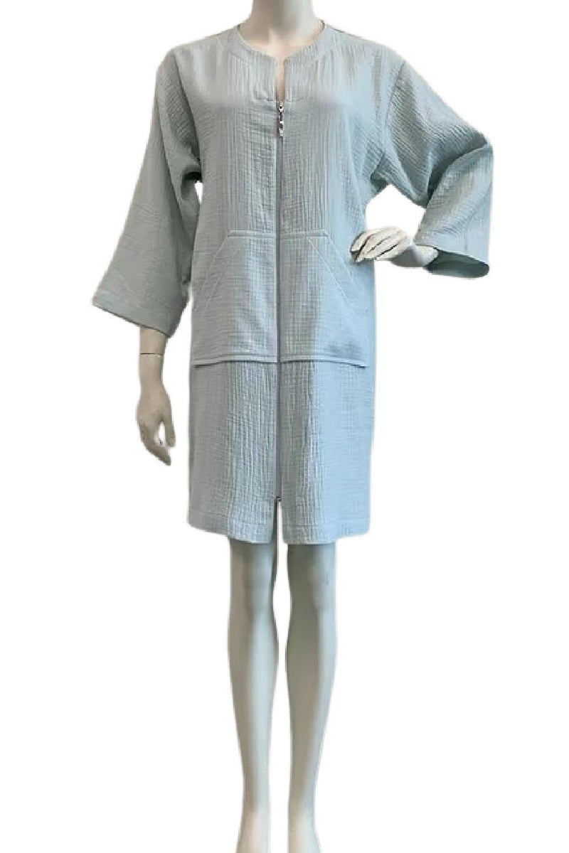 Diamond Tea Crinkle 100% Cotton-Short Zip Robe, Mist (23430)