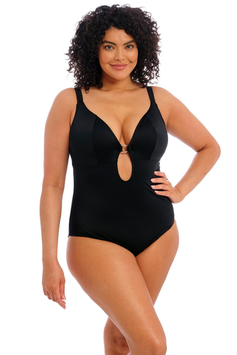 Elomi Plain Sailing Non-Wired Plunge Swimsuit, Black (ES7280)