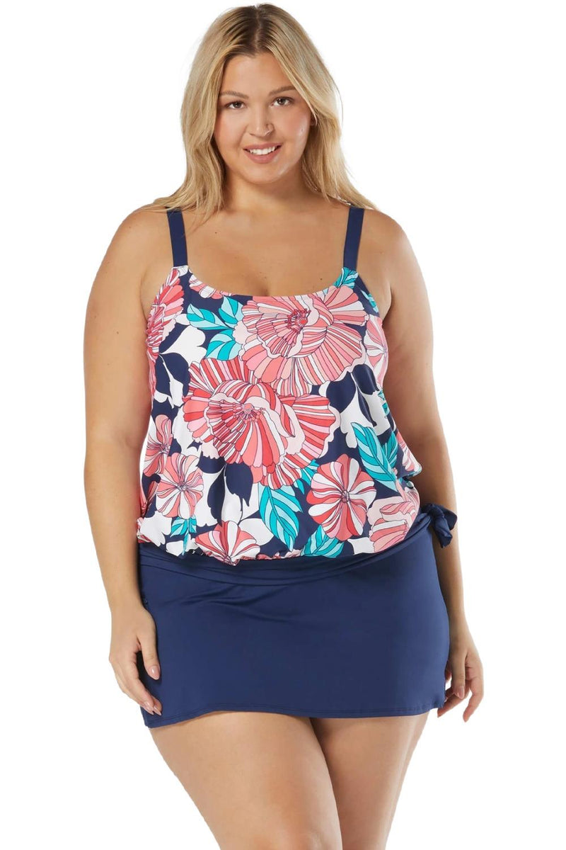 Beach House Deco Garden Plus Size Sarah Side Tie Blouson HW06012 Admiral
