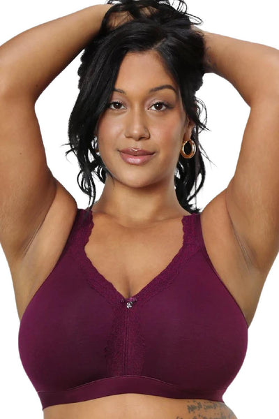Curvy Couture Cotton Luxe Unlined Wire-Free Bra, Purple Velvet (1010)