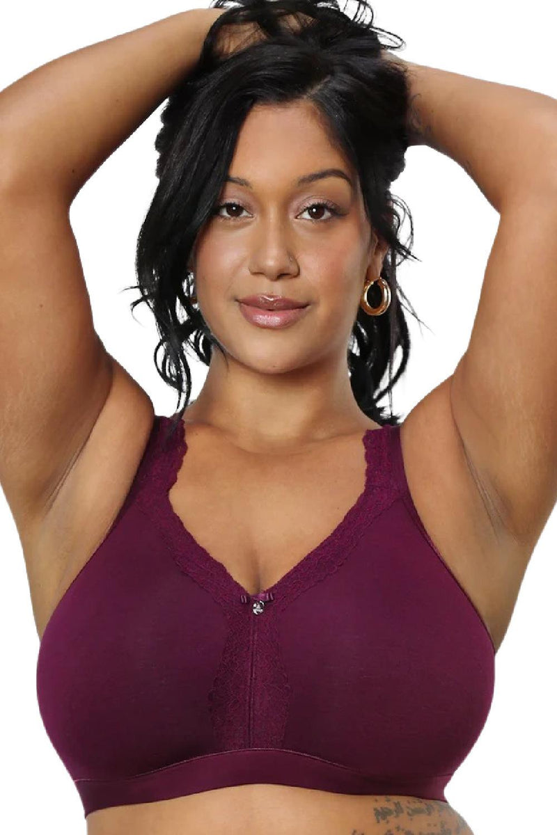 Breathable Back Button Lilac Bra Set For Women Large Size