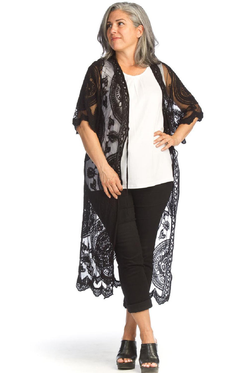 Papillon Embroided Half Sleeve Duster PT-14027 Black