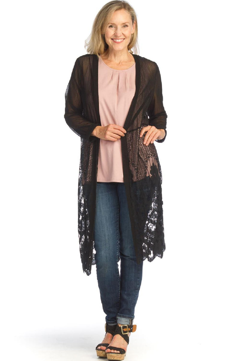 Papillon Mesh Stretch Cardigan with Lace PT-07046 Black
