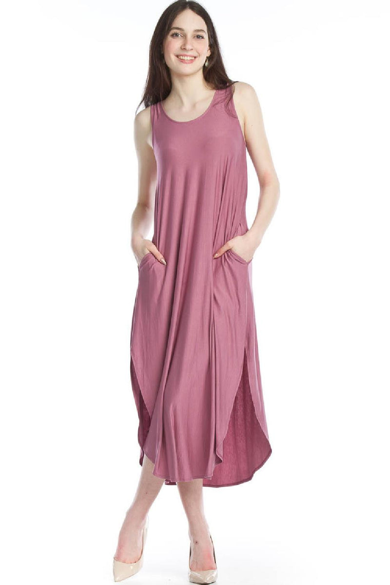 Papillon Soft Stretch Maxi Dress with Crossback & Pockets, Mauve (PD-12663)