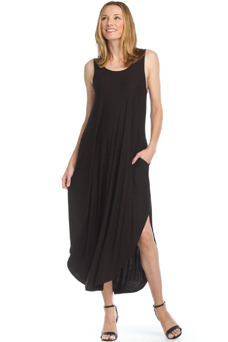 Papillon Soft Stretch Maxi Dress with Crossback & Pockets, Black (PD-12663)
