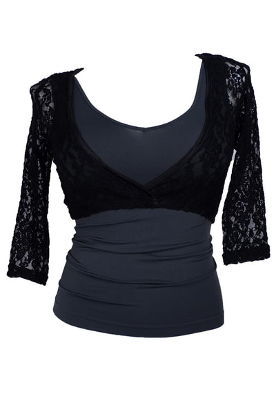 Papa Fashions 3/4 Sleeve Lace Coverup, Black (T2372)